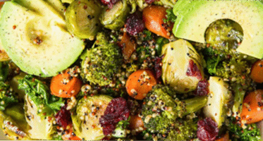 Quinoa & Roasted Veggie Power Bowl with Avocado Lime Dressing