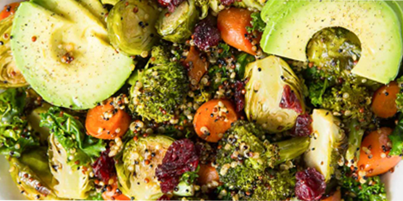 Quinoa & Roasted Veggie Power Bowl with Avocado Lime Dressing
